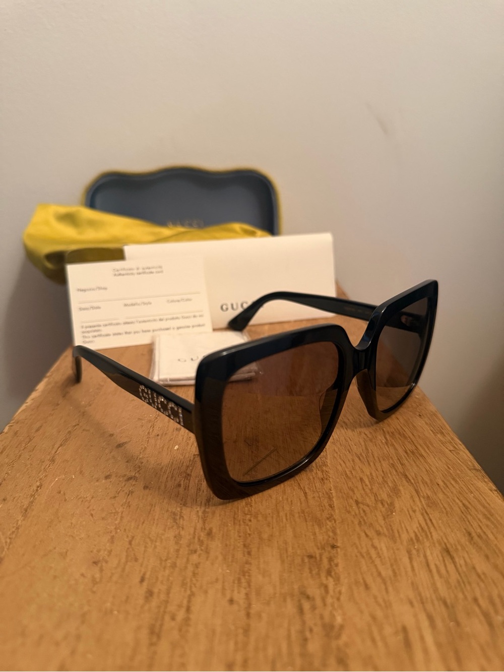 Gucci Black Oversized Square Women’s Sunglasses with Brown Lenses